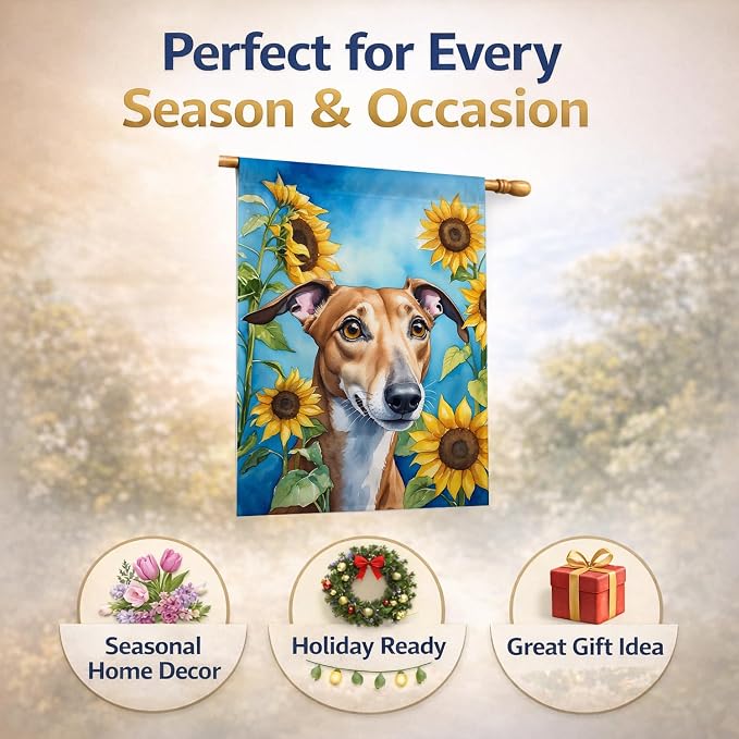 Caroline's Treasures DAC6095CHF Greyhound in Sunflowers House Flag Large Porch Sleeve Pole Decorative Outside Yard Banner Artwork Wall Hanging, Polyester, House Size, Multicolor