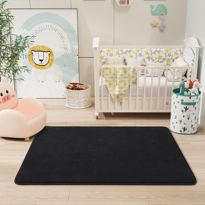 Amearea Modern Washable Runner Rugs, 2x4 Feet Black Bedroom Runner Rug | Small Area Rugs for Bedroom Living Room, Non Slip Memory Foam Rug for Hallway Entryway Kids Boys Girls Room Laundry Room
