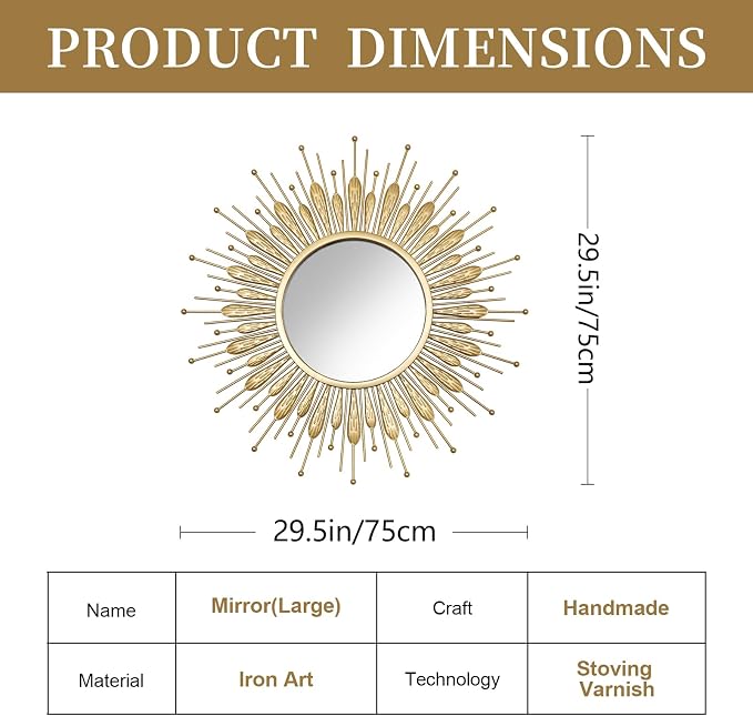 Wall Mirrors Decorative 30" Country-Style Gold Round Mirrors for Wall Decor ，Sunflower Wall Hanging Mirror