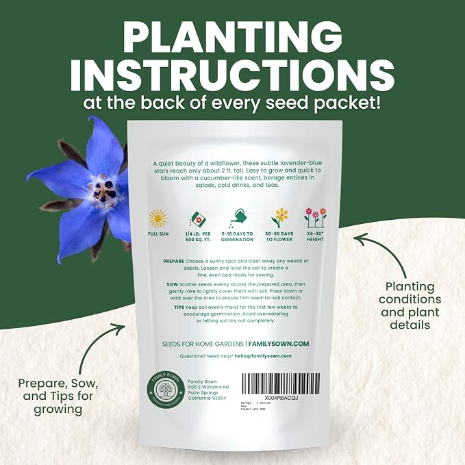 Borage – 4,000 Seeds for Planting – 2026 Season – 4 Ounce Pouch