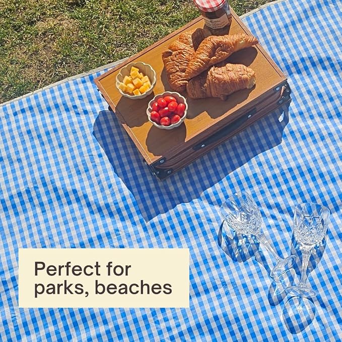 Cute Gingham Picnic Blanket, Waterproof Foldable, in Large 80x60in and Extra Large 80x80in, Portable Compact Beach Blanket, Oversized XL Outdoor Mat