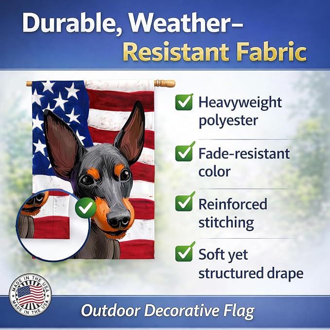 Caroline's Treasures CK6515CHF English Toy Terrier American Flag House Flag Large Porch Sleeve Pole Decorative Outside Yard Banner Artwork Wall Hanging, Polyester, House Size, Multicolor