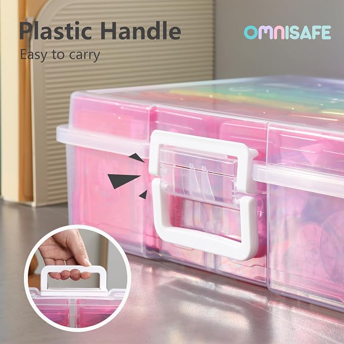 4x6 Photo Storage Cases, 16 Inner Plastic Craft Storage Container | Acid-Free, Handle, Sturdy, Large Capacity, Scrapbooking, Photo Keeper
