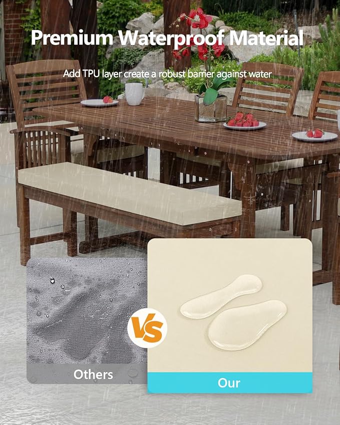 32x12x2 Outdoor Bench Cushion, Strengthen Waterproof Seat Cushions, High-Density Bench Pad with Anti-Slip Bottom, Outdoor Cushion for Patio Garden Swing Furniture - Beige