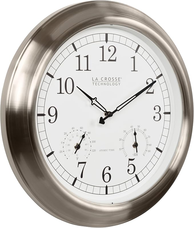 La Crosse Technology 404-80017-INT 17.9-inch Indoor/Outdoor Classic Stainless Steel Atomic Analog Wall Clock