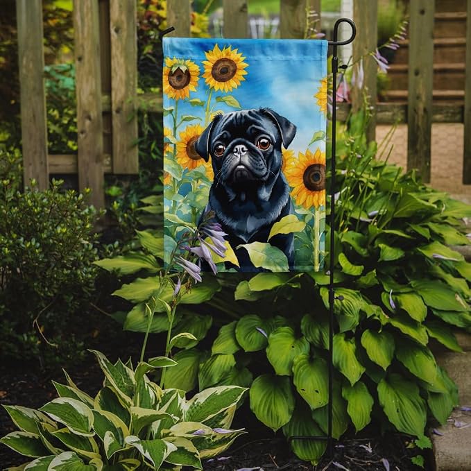 Caroline's Treasures DAC6144GF Pug in Sunflowers Garden Flag Mailbox Flag Decorative Yard Flag Banner Outside Patio Artwork Yard Flower Beds, Garden Size, Multicolor