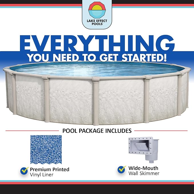 Lake Effect Pools 'Antigua' 21 ft Round Above Ground Swimming Pool | 52 Inch Steel Sided Walls | Kit Includes: 25 Gauge Overlap Liner & Widemouth Skimmer
