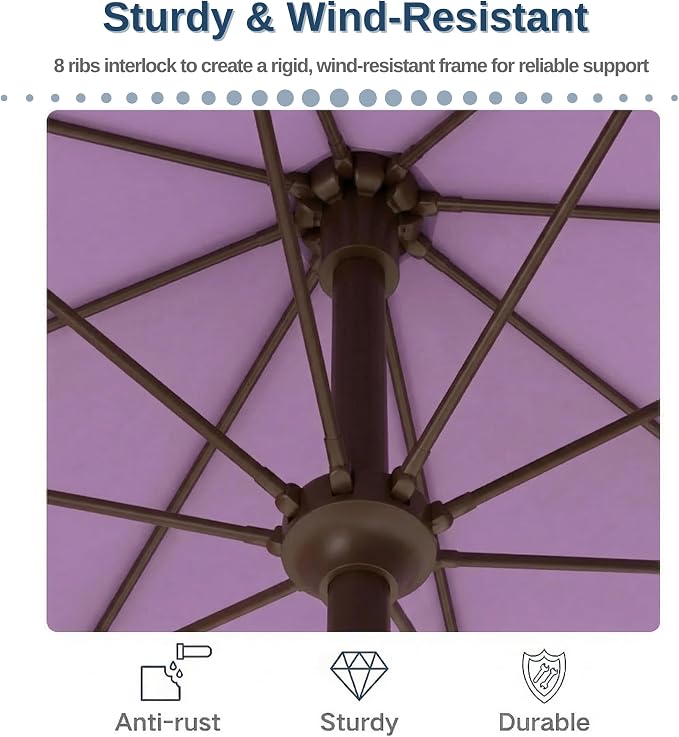 PatioKingdom 9FT Patio Outdoor Umbrella-UPF 50+ Sun Shade with Wind Vent, Push-Button Tilt & Smooth Crank Lift, Rust-Resistant Fiberglass Frame for Garden, Backyard,Yard (Taro Purple)