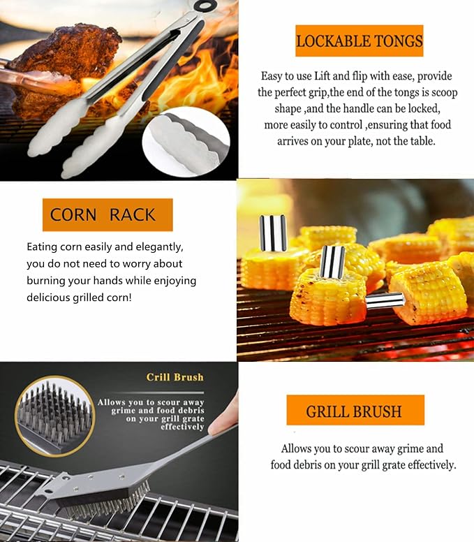 MUJUZE Grilling Accessories,BBQ Gifts for Men,Grilling Gifts for Men,BBQ Grill Sets for Dad,BBQ Accessories with Apron for Dad,Grill Tool Set,Grill Kit for Camping,Backyard