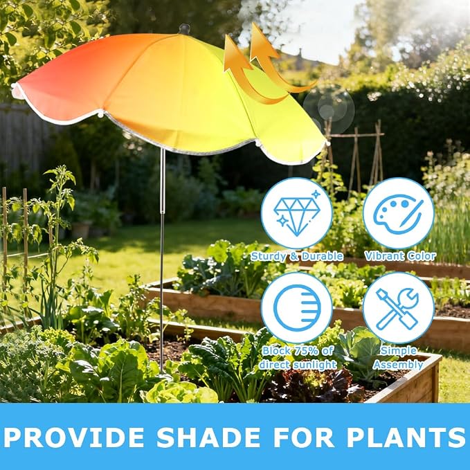 4 Pack Upgraded Plant Umbrellas for Outdoor Plants, 24.8" Larger Garden Plant Umbrella Shade with Adjustable Angle, 40" Higher Sun Shade for Plants, Potted Plant, Garden Beds