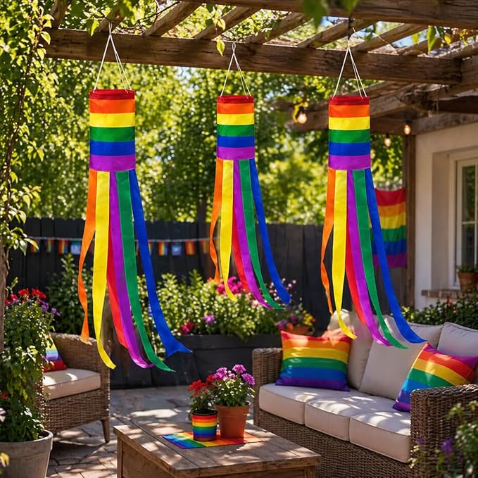 2Pack Rainbow Pride Windsock 40 Inch Outdoor Decorations – Colorful LGBT Hanging Windsocks for Porch Garden LGBTQ Pride Month Party Decor