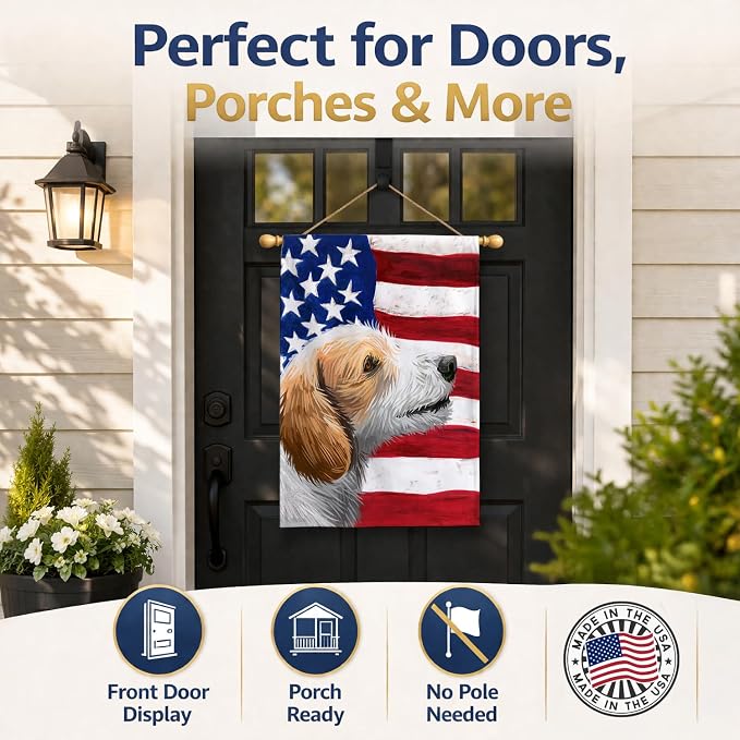 Caroline's Treasures CK6574CHF Istrian Coarse-haired Hound American Flag House Flag Large Porch Sleeve Pole Decorative Outside Yard Banner Artwork Wall Hanging, Polyester, House Size, Multicolor