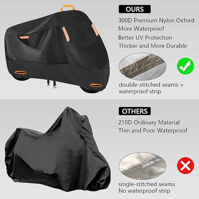 SECELES 300D Motorcycle Cover Heavy Duty, SECELES All Season Durable Scooter Vespa Cover Waterproof Outdoor for Small Bike Scooter Bicycle fit up to 75 inch Motorbike (L: 75" x 37" x 39")