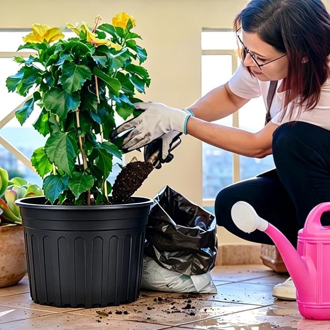 HECTOLIFE 50-Pack 5 Gallon Flexible Flower Plant Nursery Pots, Thickened Soft Plastic Seed Starting Container for Succulents, Seedlings, Cuttings, Transplanting,(Black)
