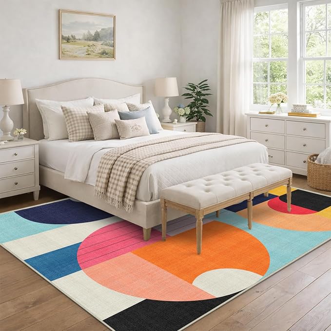 6x9 Area Rug Colorful Boho Geometric Carpet Modern Abstract Large Rug for Living Room Bedroom Machine Washable Non-Slip Rug for Dining Room Home Office