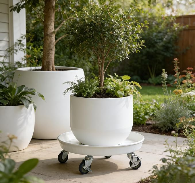 SIAMO 20" Heavy Duty Plant Caddy (570lbs Capacity)-Lockable Non-Scratch Swivel Casters All-Weather Rolling Plant Stand Saucer for Large Ceramic Planters & Heavy Trees,White,1-Pack