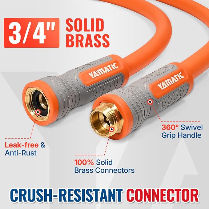 YAMATIC 5/8 in x 3 ft Female-to-Female Short Garden Hose, 2-in-1 Dual Use with Solid Brass Swivel Fitting, All-Weather, 600 PSI Burst