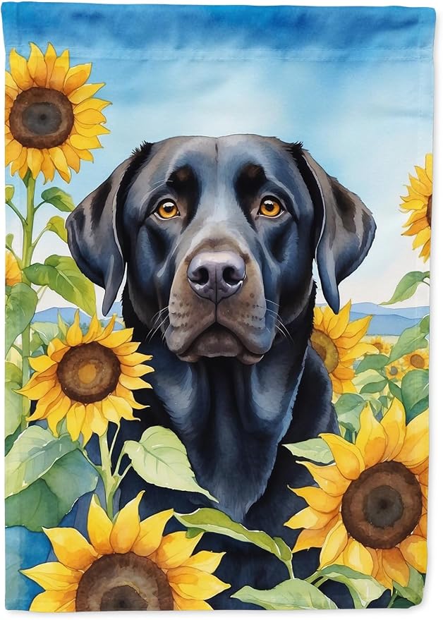 Caroline's Treasures DAC6109CHF Labrador Retriever in Sunflowers House Flag Large Porch Sleeve Pole Decorative Outside Yard Banner Artwork Wall Hanging, Polyester, House Size, Multicolor