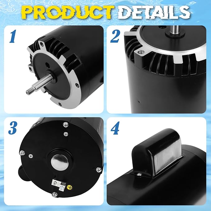 B127 Pool Pump Motor 0.75 HP, Fit for Century A.O. Smith 0.75HP Single Speed, 3450 RPM, S56J Frame, 230V, Swimming Pool Motor