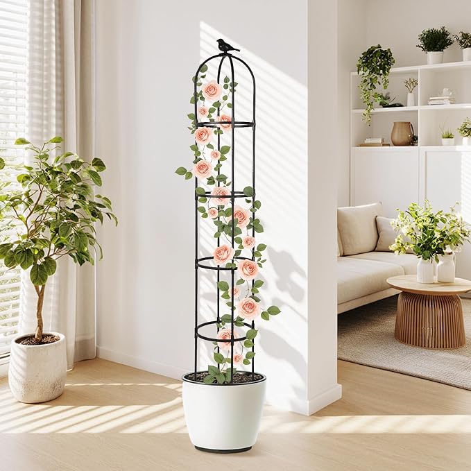 Garden Obelisk Trellis for Climbing Plants Outdoor, 6.3 ft Tall Rose Trellis Climbing Plants Support for Potted Light Vine Flower Vegetable Cucumber Trellis Raised Garden Bed, Black, 2PCS
