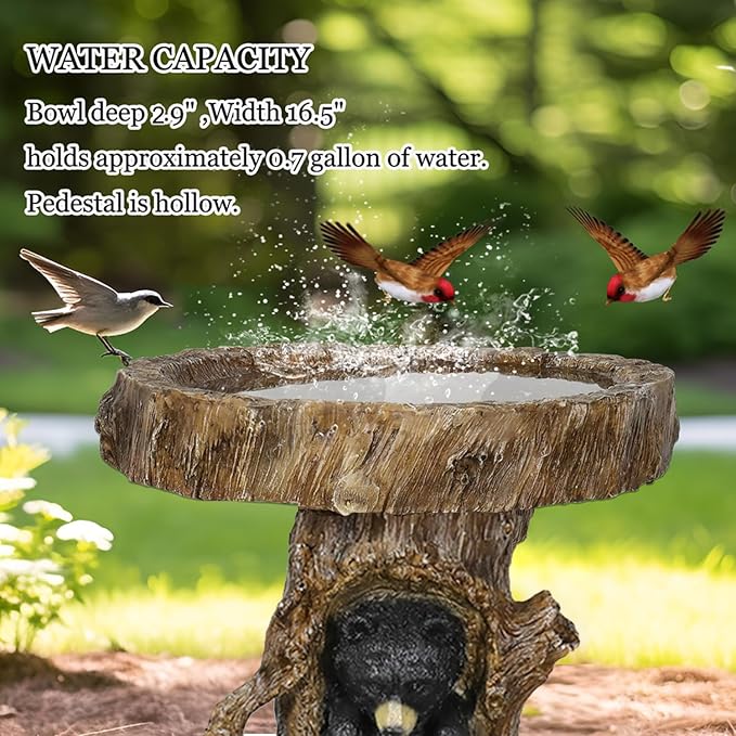 Hamiedun 23.6”Tall Resin fiber Outdoor Bird Baths for Garden - Outdoor Standing Birdbath, Woodland Tree Trunk Decoration Yard Statue，Pedestal Birdbaths for Outdoors, Garden, Patio, Lawn, Backyard (23.6''H)