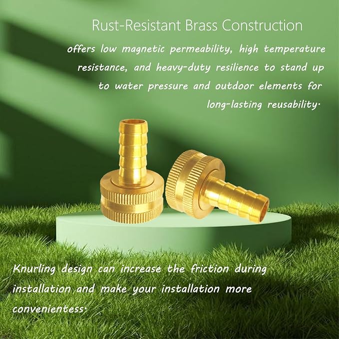 4PCS Solid Brass 3/8" Barb x 3/4"GHT Female Garden Hose End Connector Splicer Mender Repair Fitting Include 6 Stainless Steel Clamps