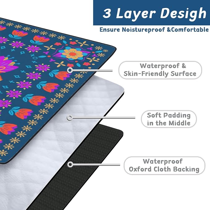 Picnic Blankets Extra Large Waterproof, 80"x 80" Dark Floral Beach Mat with Corner Pockets Windproof Sandproof Foldable Portable 3-Layer Mat Darker for Wet Grass,Parks,Music Festival,Camping,Concerts