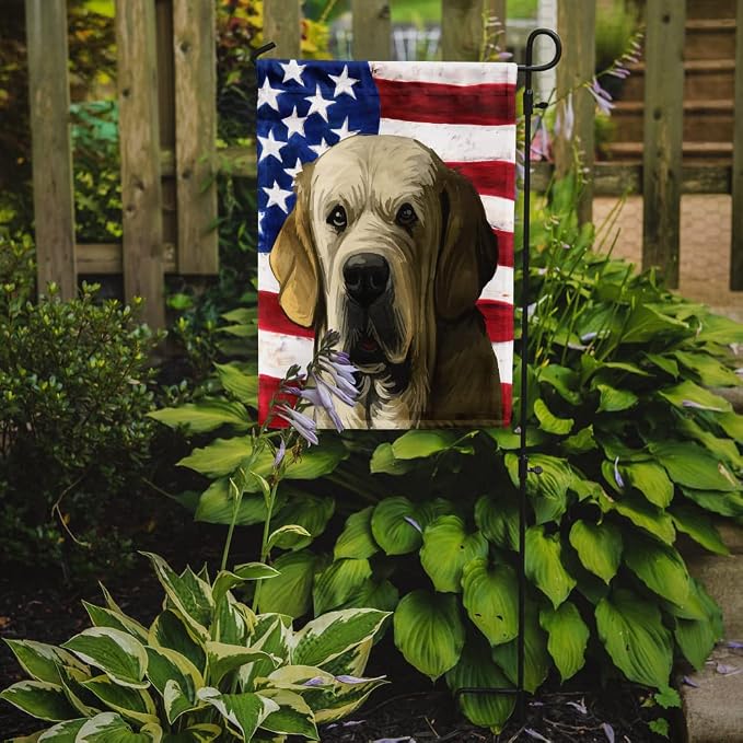 Caroline's Treasures CK6718GF Spanish Mastiff Dog American Flag Garden Flag Mailbox Flag Decorative Yard Flag Banner Outside Patio Artwork Yard Flower Beds, Garden Size, Multicolor