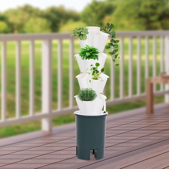Hydroponics Growing System Kit 20 Pods Vertical Garden Tower Garden Growing System with Timer, Wheels, Indoor Hydroponic Planter for Vegetable, Fruit, Flower (Gray, 20 Pods)