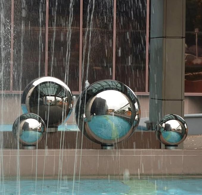 Gazing Ball Garden Mirror Outdoor - Outside Decorative Globe, Silver, 10Pcs | Metal Polished Reflective Sphere, Stainless Steel Hollow Decoration Ornament for Home Pond Swimming Pool Housewarming Gift