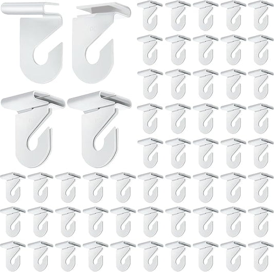 Vicenpal 100 Pair Drop Ceiling Hooks Bulk for Classrooms Hanging, Metal Suspended Track Tile Hooks Aluminum White Heavy Duty T Bar Clips, Hold up to 20 Lbs for School Offices Plants Decorations