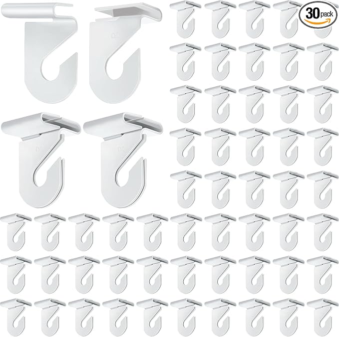 Vicenpal 30 Pair White Drop Ceiling Hooks Bulk for Classrooms Hanging, Metal Suspended Track Tile Hooks Aluminum Heavy Duty T Bar Clips, Hold up to 20 Lbs for School Offices Plants Decorations