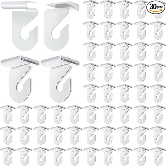 Vicenpal 30 Pair White Drop Ceiling Hooks Bulk for Classrooms Hanging, Metal Suspended Track Tile Hooks Aluminum Heavy Duty T Bar Clips, Hold up to 20 Lbs for School Offices Plants Decorations