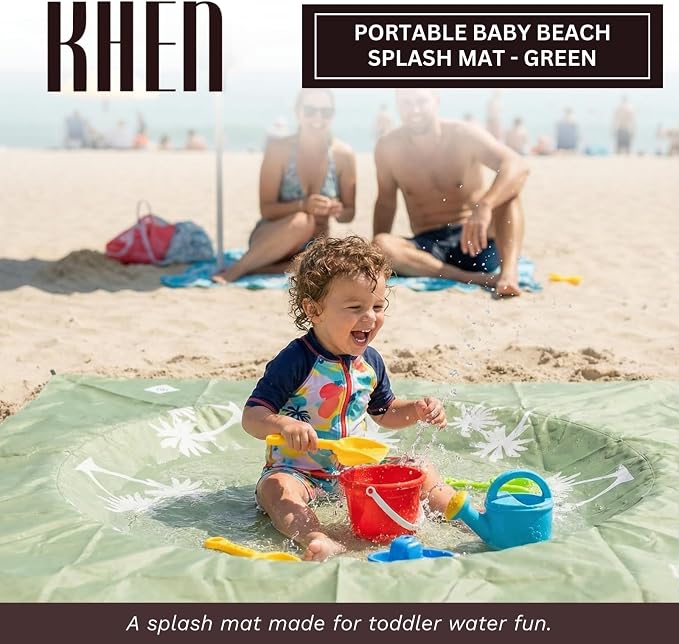 2-in-1 Kids, Baby & Infants Beach Pool & Waterproof Picnic Blanket - Large 6.5' Portable Paddling, Pool & Play Mat & Waterproof Carrying Bag, Outdoor Summer Gear, Toddle Child & Kid Bayside Green Sage