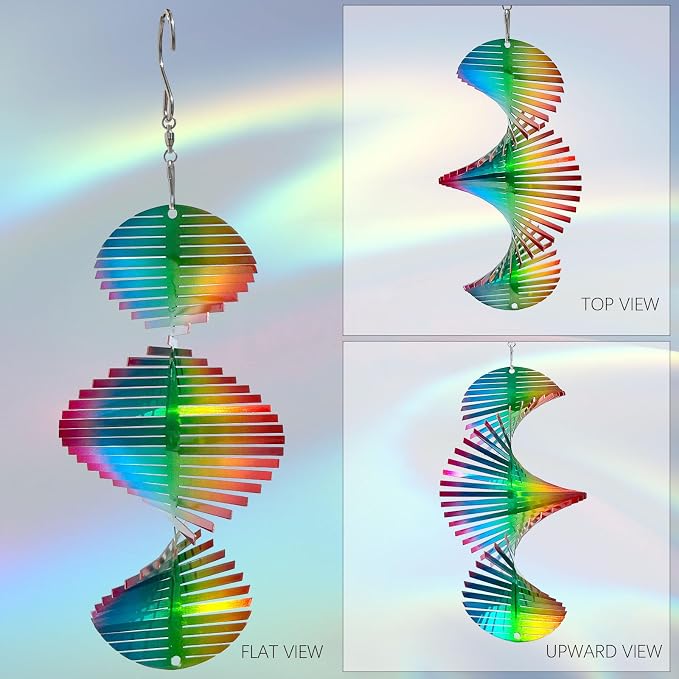 Aoedelyart Rainbow Wave Wind Spinners Outdoor Hanging Decor,Rainbow Helix Mini Wind Spinners for Yard and Garden Ornaments Gifts,7In Stainless Steel Reflective Wind Spinner Yard Art Wind Sculpture