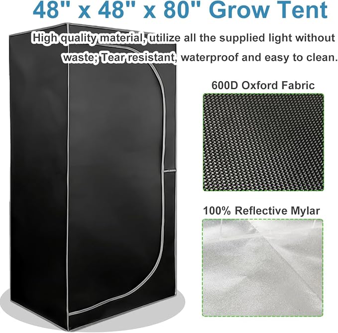 Grow Tent Kit Complete 4x4 ft High Reflective Mylar Indoor Grow Tent Hydroponics Indoor Plant Growing Tent Room Full Spectrum LED Grow Light Ventilaion Fan Growing System+Accesseries (48" x 48" x 80")
