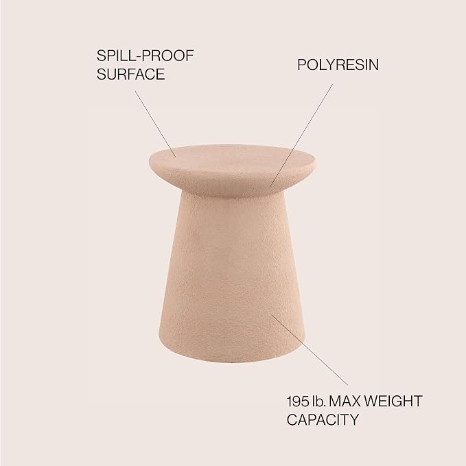 JONATHAN Y Hollie Polyresin Outdoor Side Table and Stool, 18" All-Weather Textured Round Pedestal Accent Table for Patio, Garden, Modern Minimalist, Pink Frosted TBL1108B