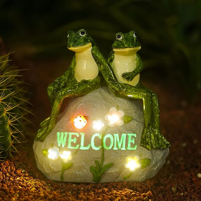 Solar Garden Outdoor Statues Frog with Succulent | 7 LED Lights, Lawn Decor Statue for Patio, Balcony, Yard Ornament, Gifts for Mom Grandma Women
