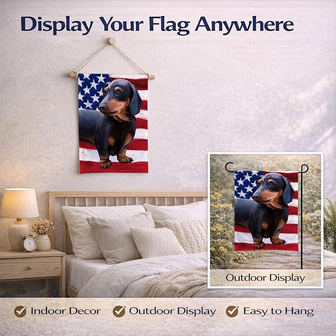 Caroline's Treasures CK6500GF Dachshund Dog American Flag Garden Flag Mailbox Flag Decorative Yard Flag Banner Outside Patio Artwork Yard Flower Beds, Garden Size, Multicolor