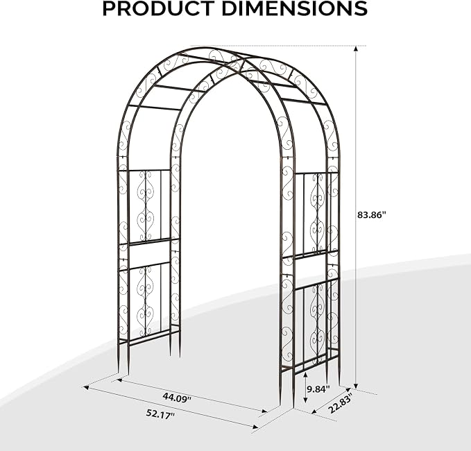 Outvita Garden Arch Arbor, Heavy Duty Metal Arbour Archway, Decorative Frame Stand Trellis for Wedding Ceremony Party Plant Climbing Rose Vines Lawn Courtyard Patio Bronze