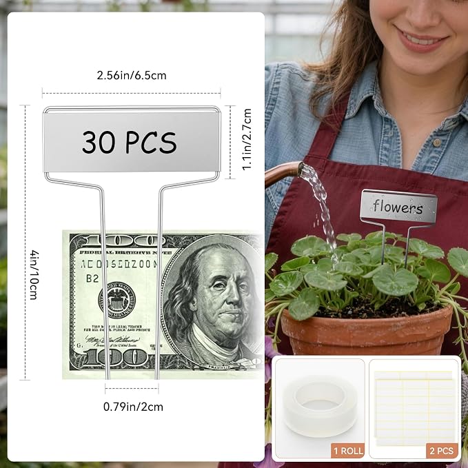 Greaner 30PCS Zinc Plant Tags Kit, 4 Inch Metal Rectangle Garden Markers, Reusable Plant Identification Stakes for Greenhouse Flower Vegetable Herbs(4 Inch High)
