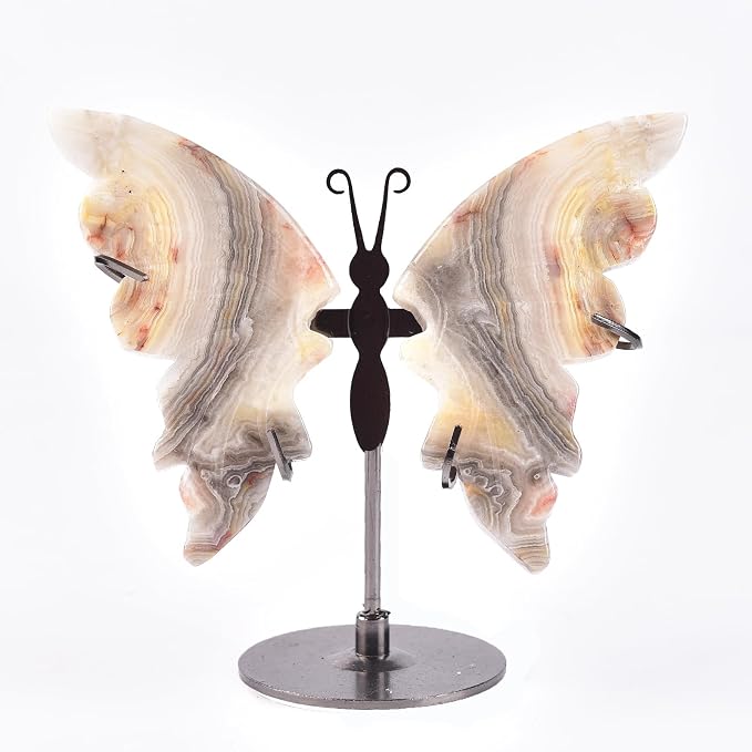 JIC Gem 10cm Crazy Lace Agate Crystal Butterfly with Stand Natural Healing Crystal Decor Gift