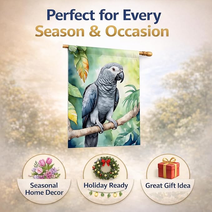 Caroline's Treasures African Grey Parrot House Flag Large Porch Sleeve Pole Decorative Outside Yard Banner Artwork Wall Hanging, Polyester, House Size, Multicolor
