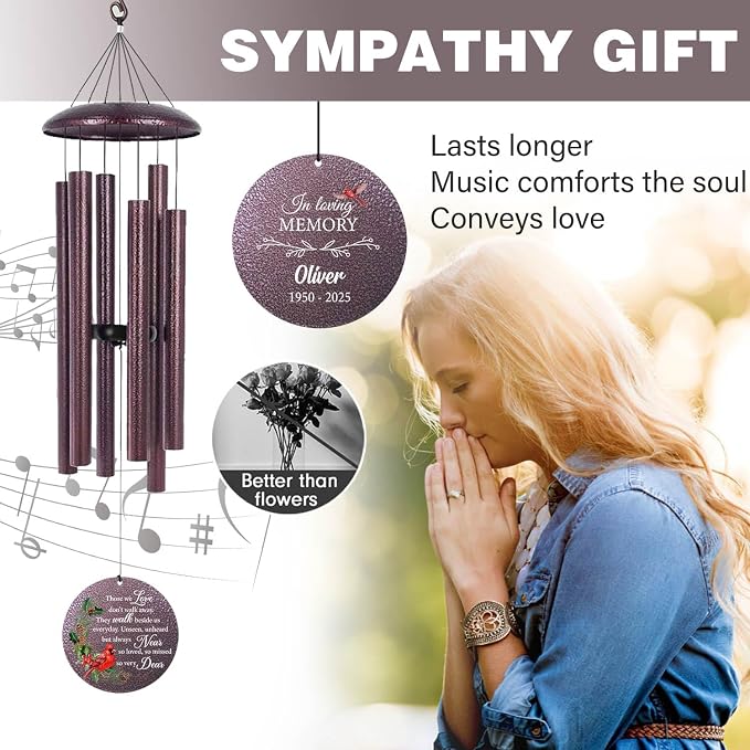 ASTARIN Personalized Cardinal Wind Chime Memorial, Customized Sympathy Wind Chimes for Loss of Loved One, in Memory of Loved Ones Lost, Bereavement Gifts Windchimes Outdoor, Produced in Texas