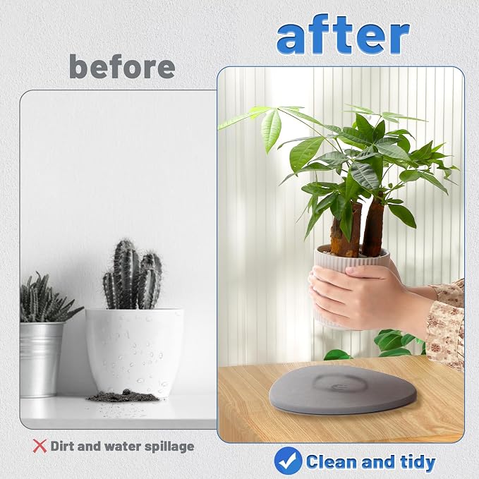 Elfcool Quick Dry Absorbent Flower Pot Saucer Dirp Tray Diatomaceous Earth Mat for Indoor Outdoor Plants (12''-Dark Grey-2pack)