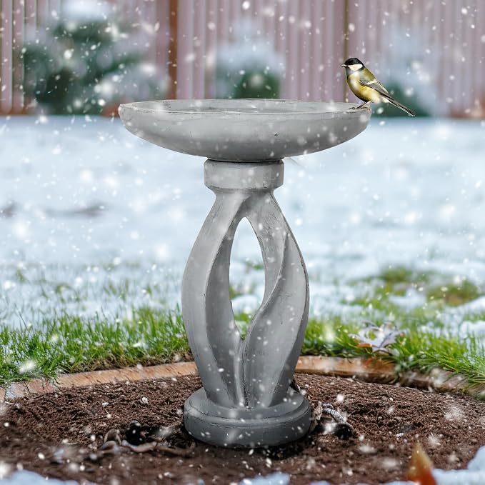 SKYFIRE 21.8" Tall Outdoor Bird Bath for Garden -Concrete Modern Freestanding Patio Birdbath, Decoration Yard Statue for Garden, Patio, Lawn -16”Dia X 21.8”H Contemporary Birdbaths with Pedestal