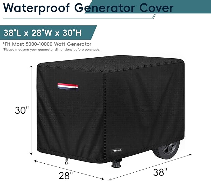 Waterproof Generator Cover,600D Heavy-Duty Oxford Fabric, Dustproof and Waterproof Protection for Generators (Red White Blue, 38''Lx28''Wx30''H)