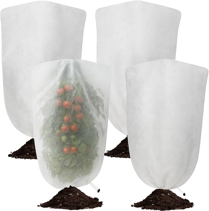Mindsoft 4 Pcs 5 x 3.3 ft Garden Plant Shade Cover with Drawstring, Non-Woven Sun Protection Cloth for Tomatoes, Peppers, Bougainvillea, Cactus, Cherry Etc- UV & Sunlight Protection for Plants