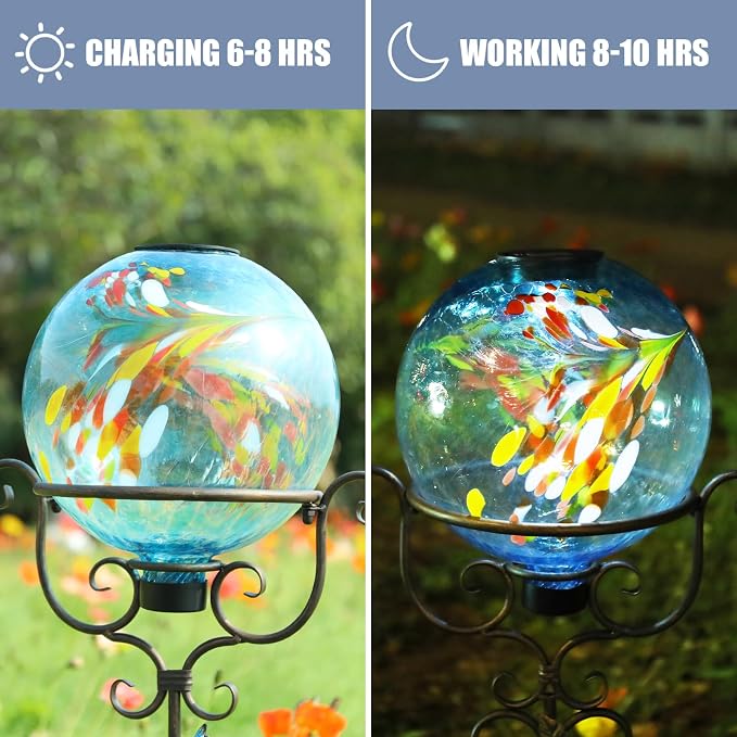 Solar Gazing Ball, 10" Glass Reflective Garden Globe for Outdoor Lawn Decor | Gazing Ball, Glass Solar Orb Gazing Ball Ornament for Garden Yard Home Table Outdoor Decoration, Blue