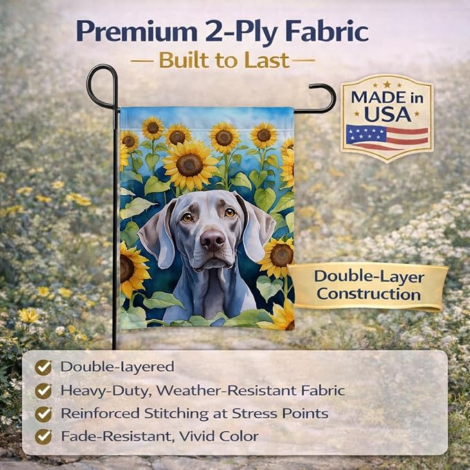 Caroline's Treasures DAC6170GF Weimaraner in Sunflowers Garden Flag Mailbox Flag Decorative Yard Flag Banner Outside Patio Artwork Yard Flower Beds, Garden Size, Multicolor